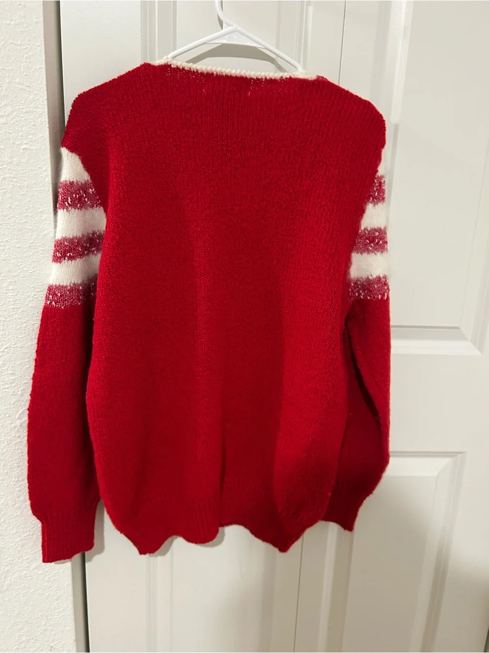 Vintage Laura Winston Red Cream Metallic Sunburst Knit Sweater M 80s 90s
